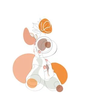 One line drawing of isolated vector object - maple leaf, a cup of coffee, cozy 스톡 일러스트