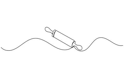 One line drawing of kitchen rolling pin for bakery tool minimalist isolated.. Stock Illustration