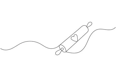 One line drawing of kitchen rolling pin for bakery tool minimalist isolated.. Illustrazione stock