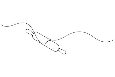 One line drawing of kitchen rolling pin for bakery tool minimalist isolated.. Stock Illustration