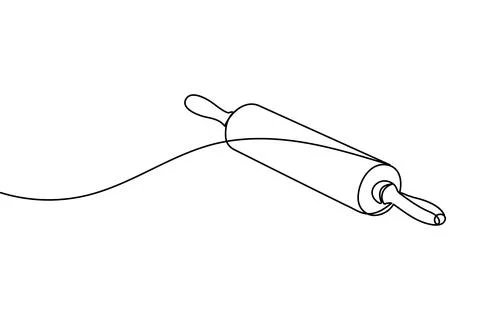 One line drawing of kitchen rolling pin for bakery tool minimalist isolated.. Stock Illustration