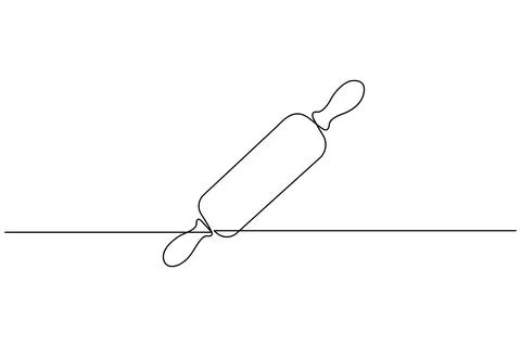 One line drawing of kitchen rolling pin for bakery tool minimalist isolated.. Stock Illustration