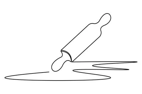 One line drawing of kitchen rolling pin for bakery tool minimalist isolated.. Stock Illustration