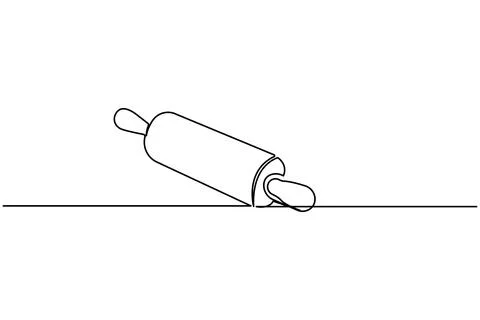 One line drawing of kitchen rolling pin for bakery tool minimalist isolated.. Stock Illustration