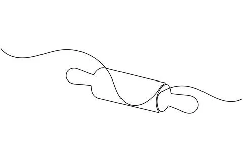 One line drawing of kitchen rolling pin for bakery tool minimalist isolated.. Stock Illustration