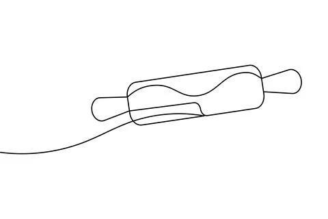 One line drawing of kitchen rolling pin for bakery tool minimalist isolated.. Illustrazione stock