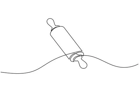 One line drawing of kitchen rolling pin for bakery tool minimalist isolated.. Stock Illustration