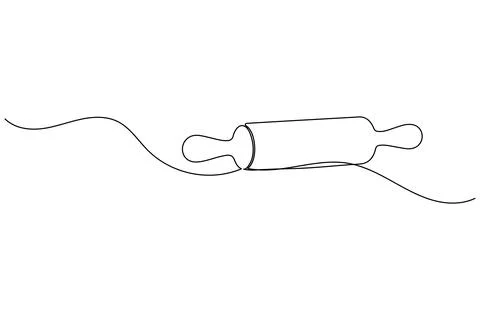 One line drawing of kitchen rolling pin for bakery tool minimalist isolated.. Illustrazione stock