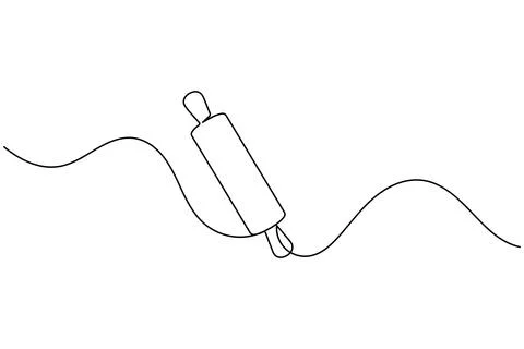 One line drawing of kitchen rolling pin for bakery tool minimalist isolated.. Stock Illustration