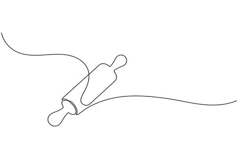 One line drawing of kitchen rolling pin for bakery tool minimalist isolated.. Stock Illustration