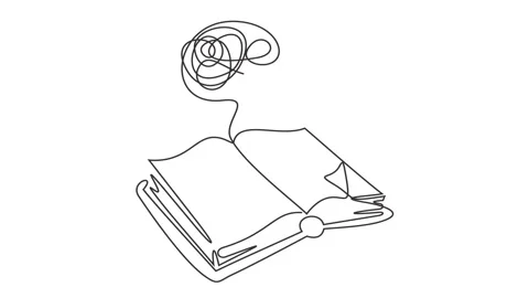 One Line Drawing Open Book with Brain Above: Knowledge Animation Stock Footage 346316996