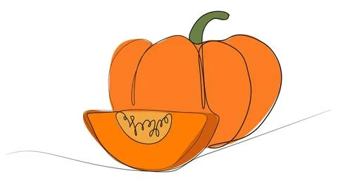One line drawing pumpkin isolated on white.  Stock Illustration