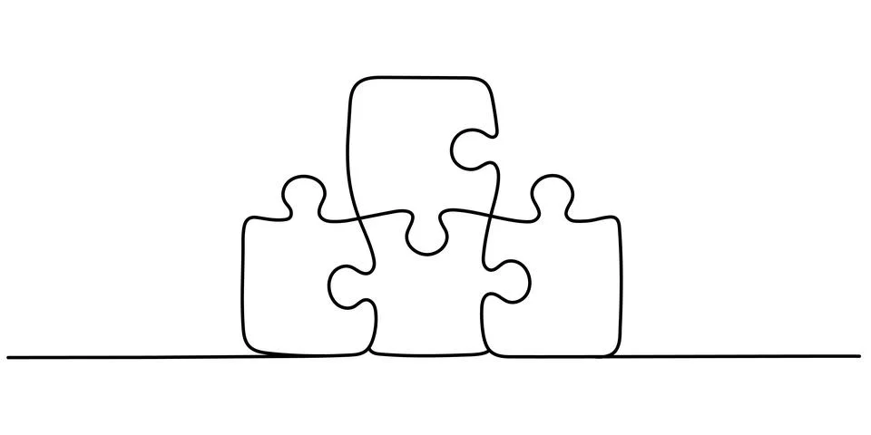 One line drawing Puzzle vector. Puzzle single line vector linear icon. Puzz.. Stock Illustration