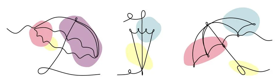 One line drawing, Spring or Autumn umbrella with color flat blotches. Vector ill Stock Illustration