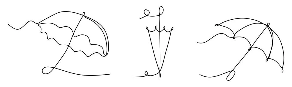 One line drawing, Spring or Autumn umbrella. Vector illustration isolated on whi Stock Illustration