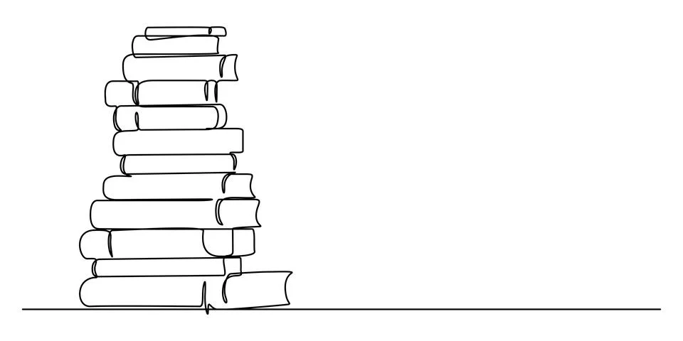 One line drawing of stack of books decoration. Stock Illustration