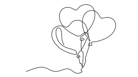 One Line Drawing Three Heart Balloons: Minimalist Animation Stock Footage 346316954