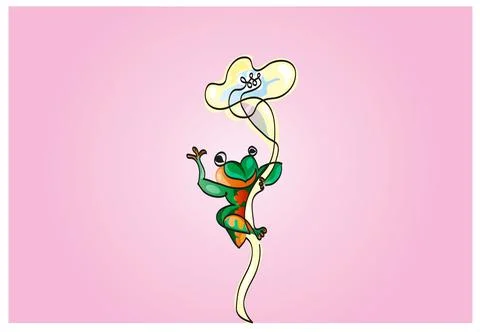 One line drawing of tiny frog saying hello. Stock Illustration