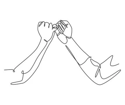One line drawing of two hands hook each other their little fingers Stock-Illustration