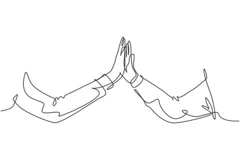 One line drawing of two men giving high fives gesture hands wearing office Illustrazione stock