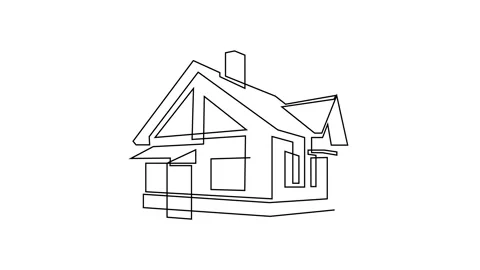 One Line Drawing Two Story House: Minimalist Animation Stock Footage 346316907