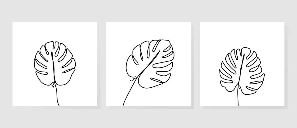 One line drawing vector monstera leaves Illustrazione stock