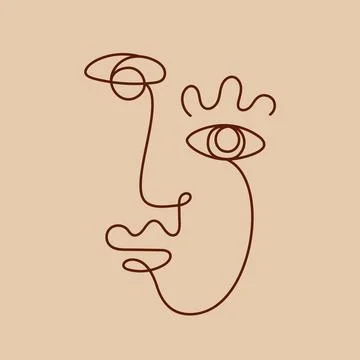 One line drawing women face Stock Illustration