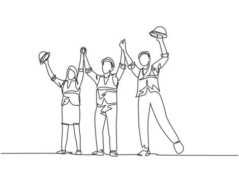 One line drawing of young architect woman and builder wearing vest Stock-Illustration