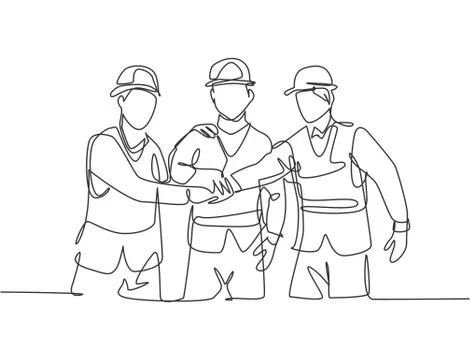 One line drawing of young builder and architect wearing construction vest Stock Illustration