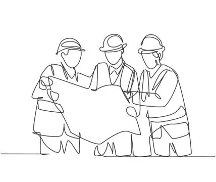 One line drawing of young builder and architect wearing construction vest Stock Illustration
