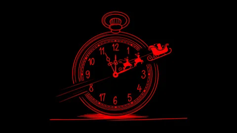 One line draws an old pocket watch  transforms into Santas sleigh zooming ac Stock Footage 319981356