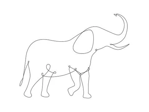 One line elephant drawing body. Stock Illustration