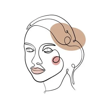 One line face. Linear sketch woman face. Female portrait vector hand drawn Illustrazione stock
