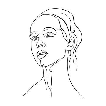 One line face. Linear sketch woman face. Female portrait vector hand drawn Stock Illustration
