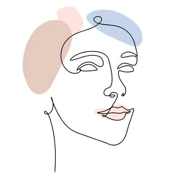 One line face. Linear sketch woman face. Female portrait vector hand drawn Stock Illustration