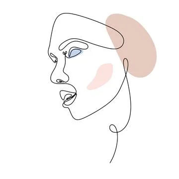 One line face. Linear sketch woman face. Female portrait vector hand drawn Stock Illustration