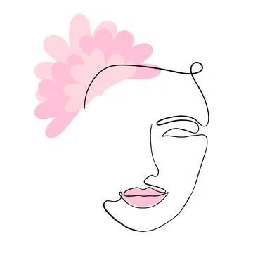 One line face. Linear sketch woman face. Female portrait vector hand drawn Stock Illustration