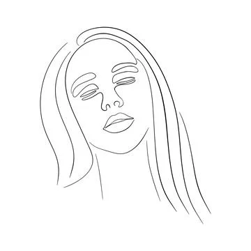 One line face. Linear sketch woman face. Female portrait vector hand drawn Stock Illustration