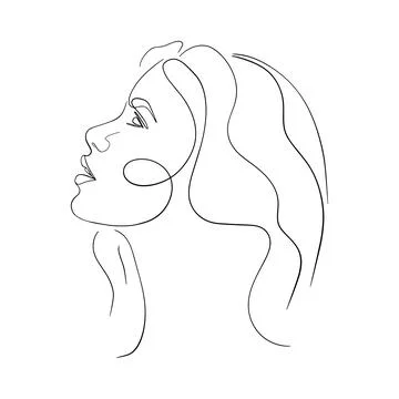 One line face. Linear sketch woman face. Female portrait vector hand drawn Stock Illustration