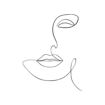 One line face. Linear sketch woman face. Female portrait vector hand drawn Stock Illustration