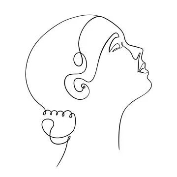 One line face. Linear sketch woman face. Female portrait vector hand drawn Stock-Illustration