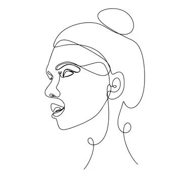 One line face. Linear sketch woman face. Female portrait vector hand drawn Stock Illustration