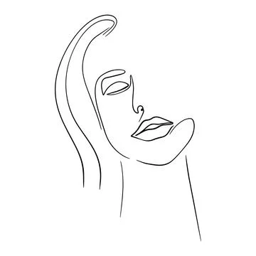 One line face. Linear sketch woman face. Female portrait vector hand drawn Stock Illustration