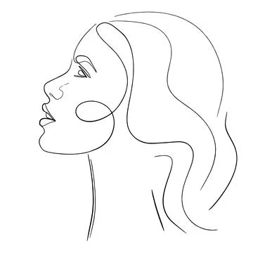 One line face. Linear sketch woman face. Female portrait vector hand drawn Stock-Illustration