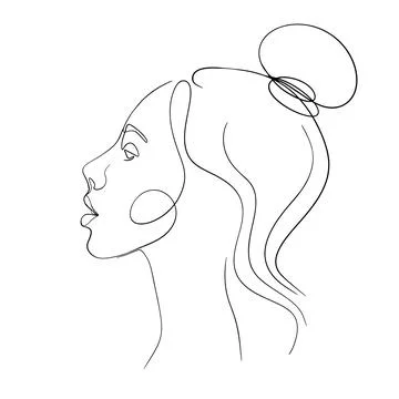 One line face. Linear sketch woman face. Female portrait vector hand drawn Stock Illustration