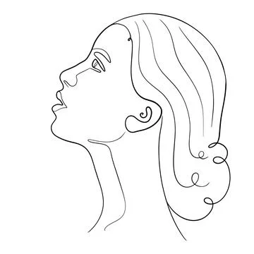 One line face. Linear sketch woman face. Female portrait vector hand drawn Stock Illustration