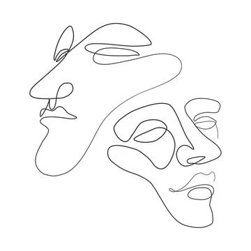 One line face. Minimalist continuous linear sketch man face. Stock Illustration