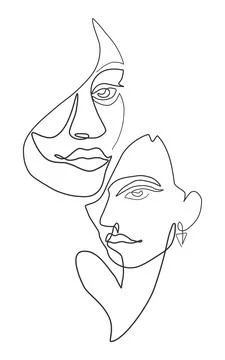 One line face. Minimalist continuous linear sketch woman face. Stock Illustration
