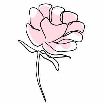 One line flower. Vector. Solid black line and pink spot. 스톡 일러스트