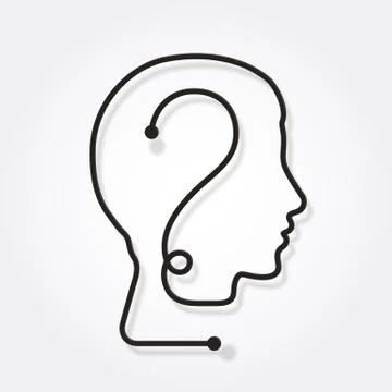 One line forming a human head with question mark. Stock Illustration